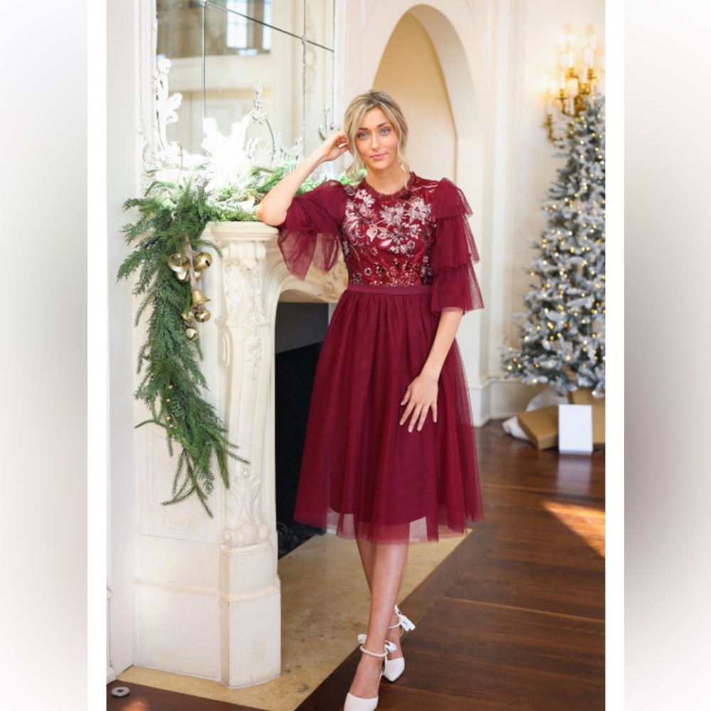 Dainty Jewells Blush Sequin Embroidered Tulle Dress M - Picture 6 of 8